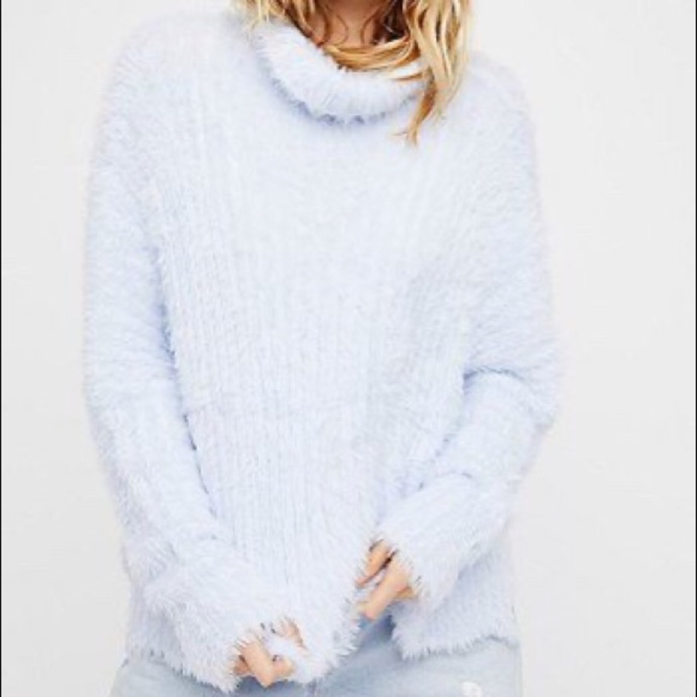 Oversized Free People Lt Blue Turtleneck Sweater